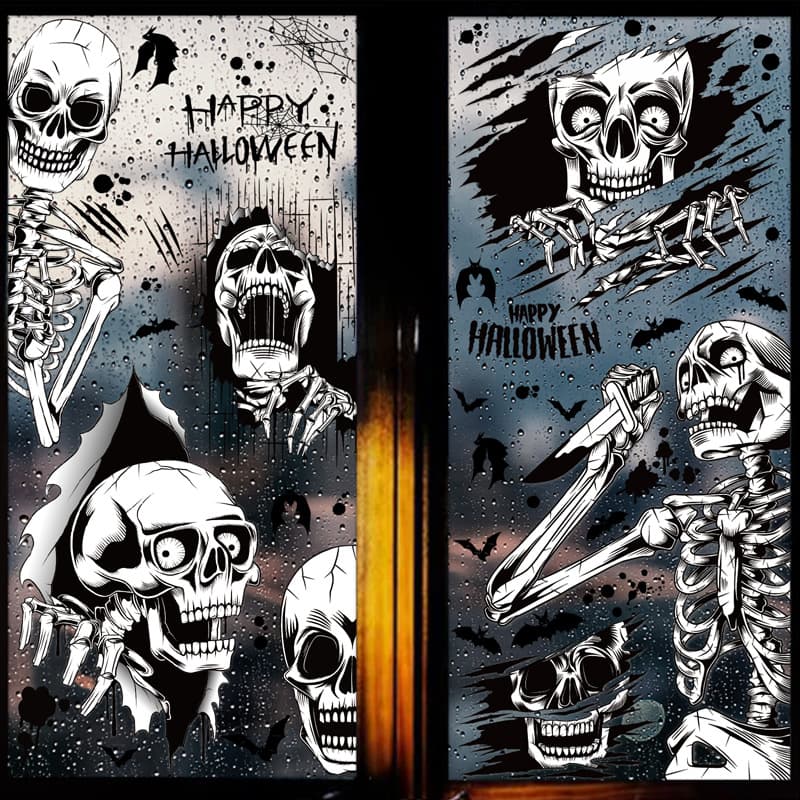 Halloween Decoration Skull Stickers, Halloween Party Supplies Pumpkin Window Clings, Halloween Bat Blood Drops Static Cling Stickers