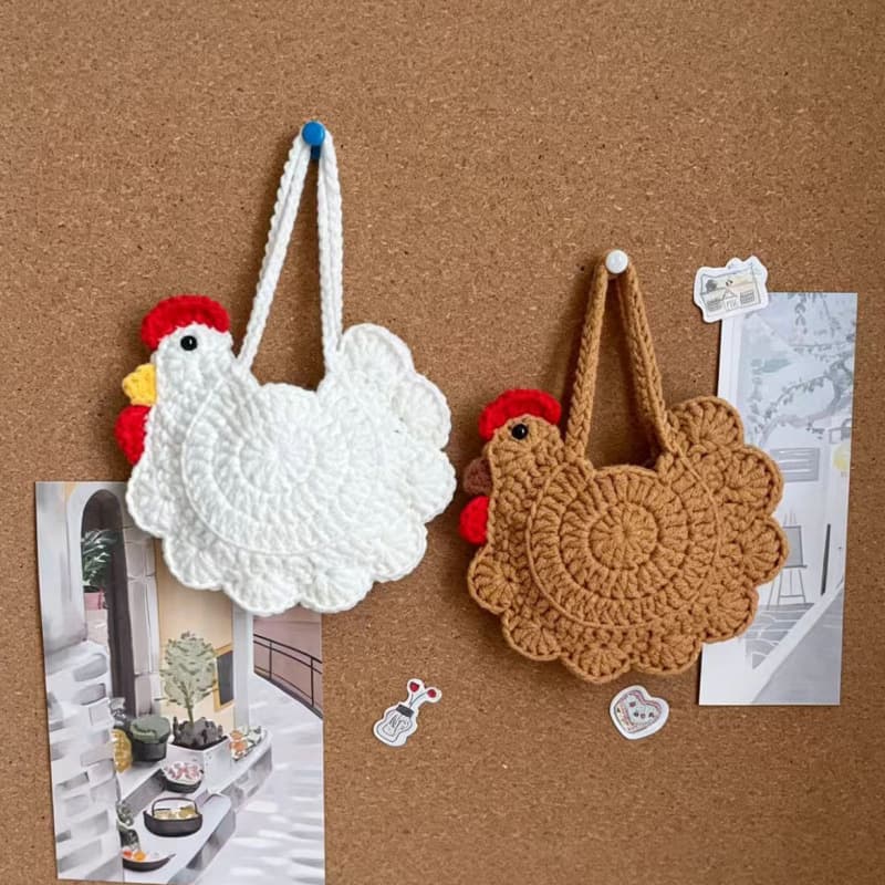 Wholesale Finished Handmade Crochet Double-Sided Chick Coin Purse Yarn Knitted Mini Rooster Dragon Boat Festival Egg Holder Earphone Bag