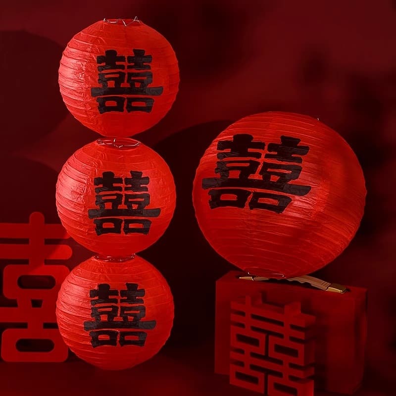 Chinese Wedding Paper Lantern Decorations, Wedding Room Arrangement, Double Happiness Decoration, Wedding Bride Photo Props, Outdoor 3D Bulk