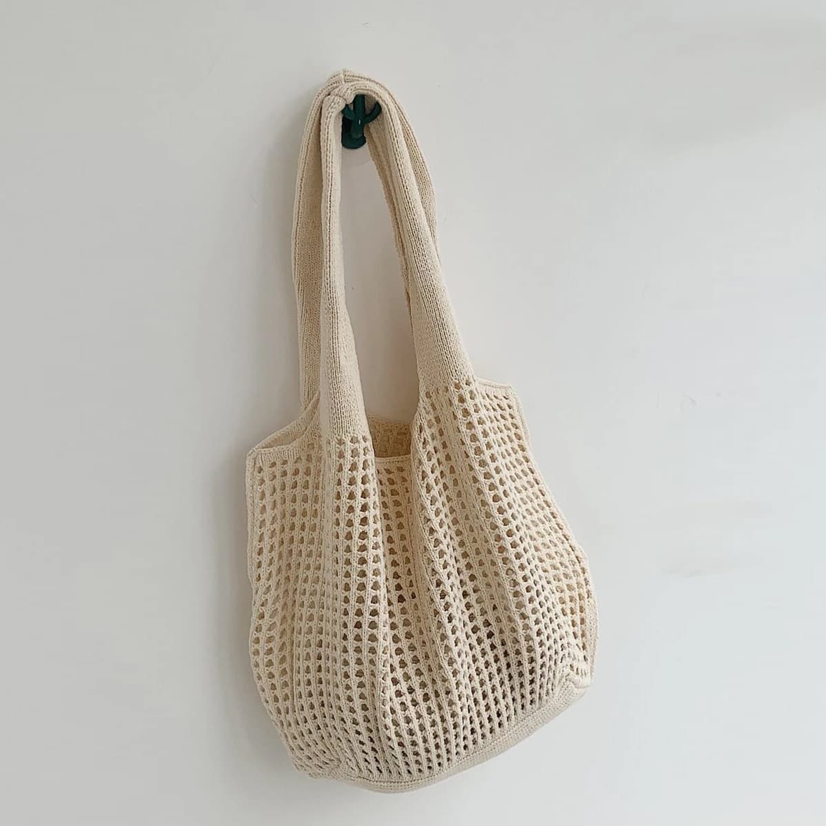 2023 New Amazon Exclusive Bag, Korean-Japanese Tote Bag, Solid Color Knitted Bag, Hollow Out Woven Bag for Women