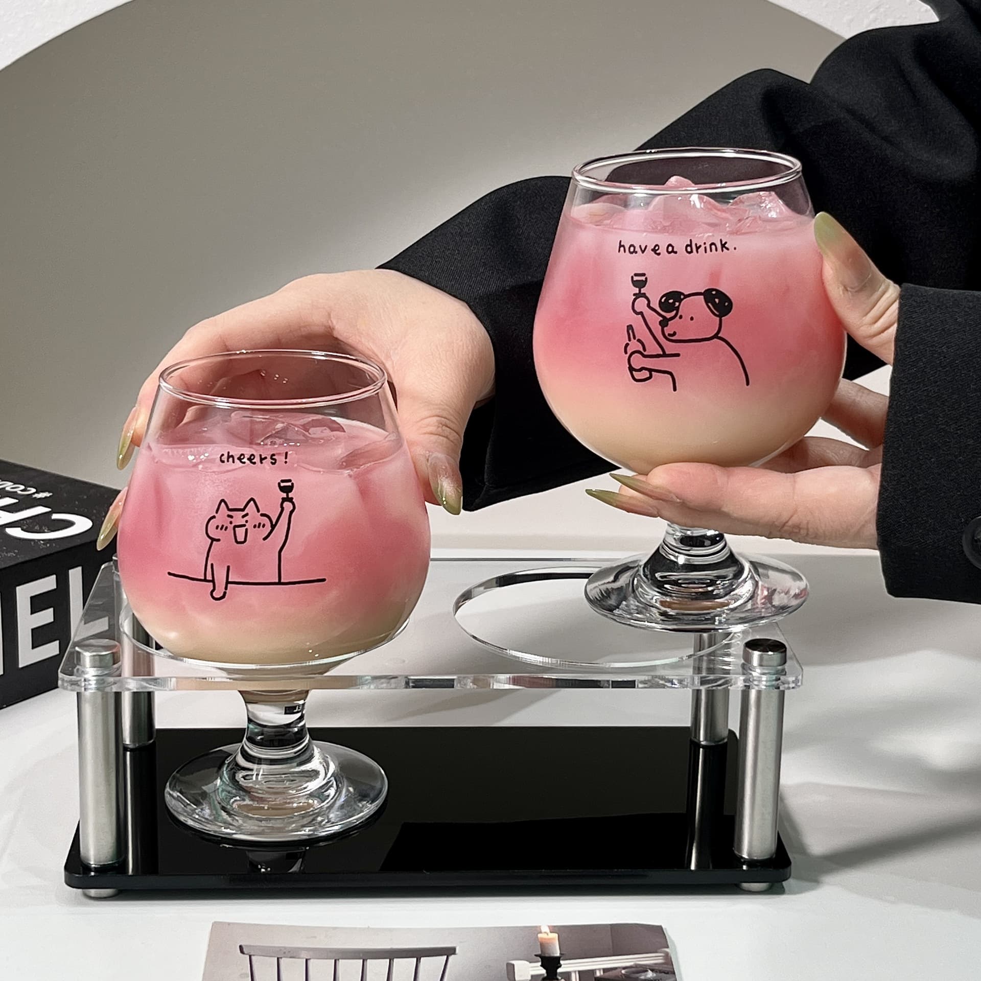Original Cute Puppy Glass Coupe Wine Glass Dessert Wine Glass Fruit Wine Drink Glass Iced Coffee Glass Sparkling Water Glass