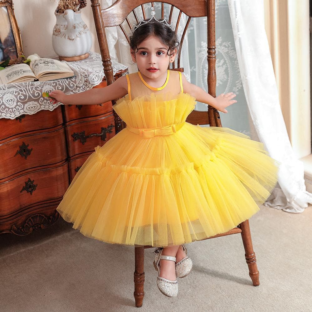 Princess Style Birthday Party Dress Children's Performance Skirt Sleeveless Tulle Skirt Festive Celebration Girls' Outfit