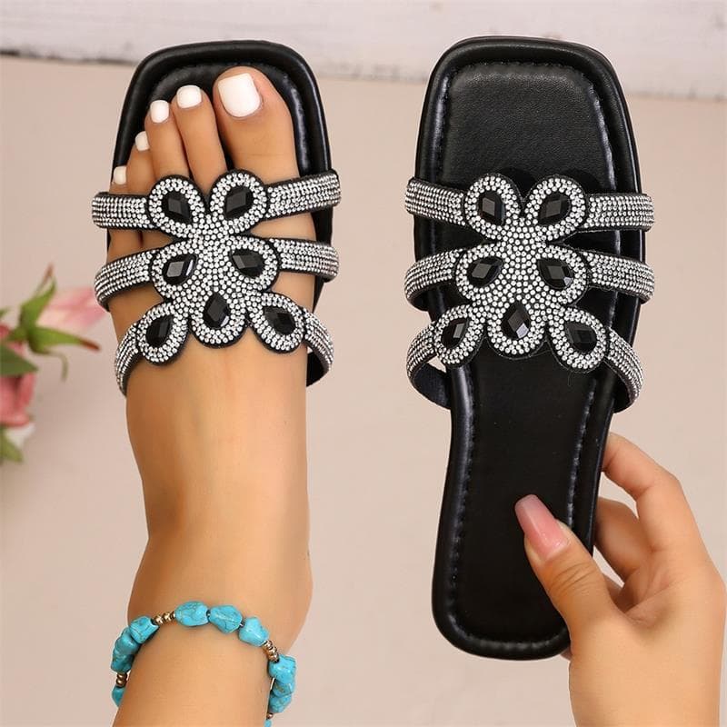 Liangzuan Flat Bottom Slippers for Women, Fashion Square Toe Slip-On Slippers, Export Large Size Flat Slippers