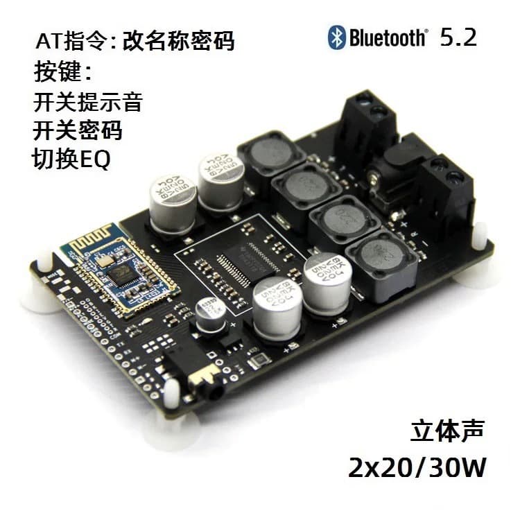 Bluetooth 5.2 Amplifier Board 2x30W/20W Button Switch Password Prompt Sound Toggle EQ Serial Port Change Name Password