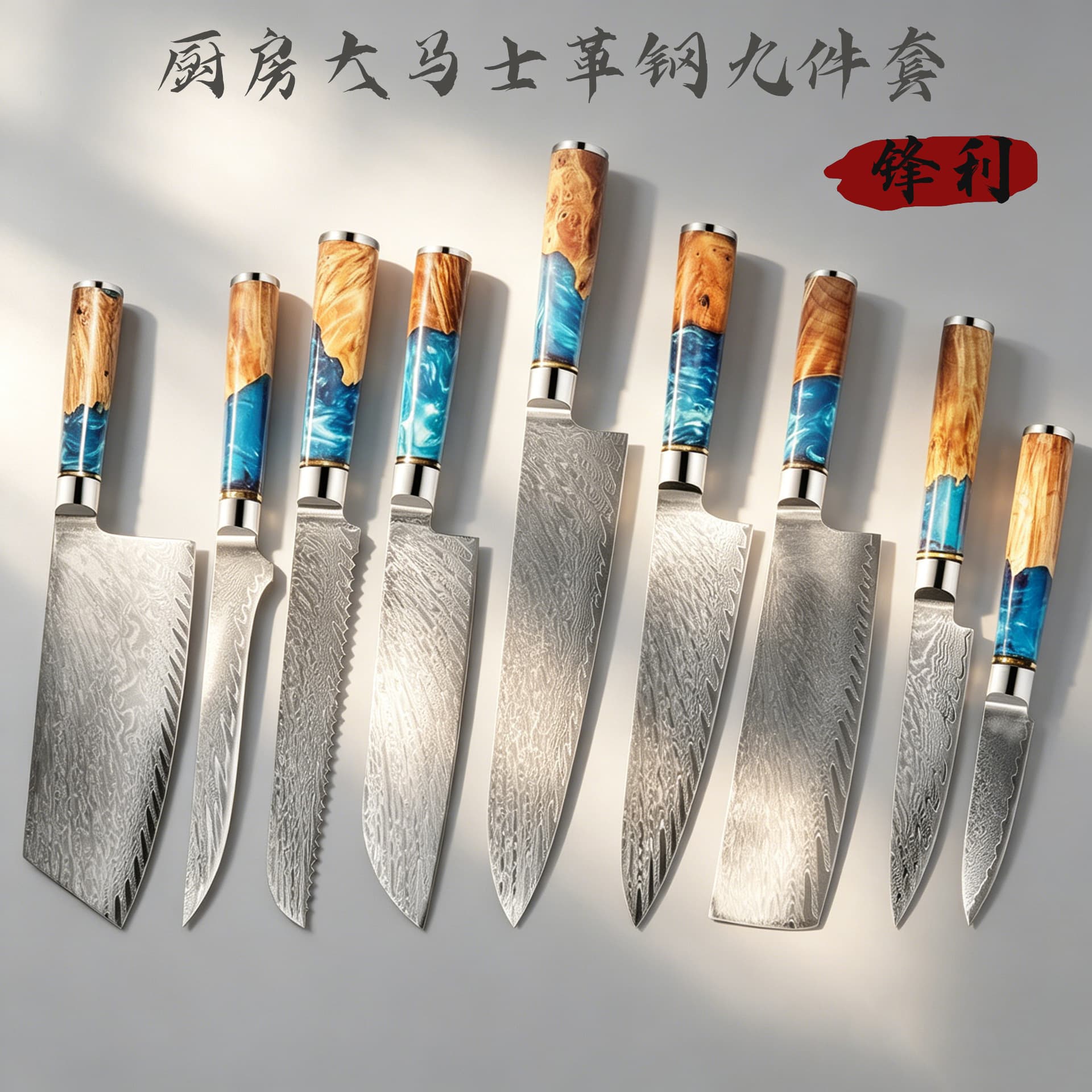 Cross-border Damascus steel stabilized wood resin handle chef's knife boning knife stainless steel kitchen knife sharp knife set
