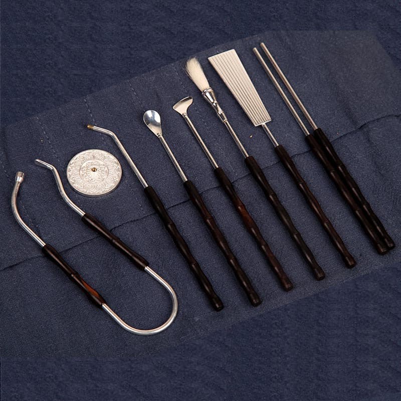 Silver-Plated Copper Incense Seal Seven-Piece Set with Tools and Mold for Incense Art