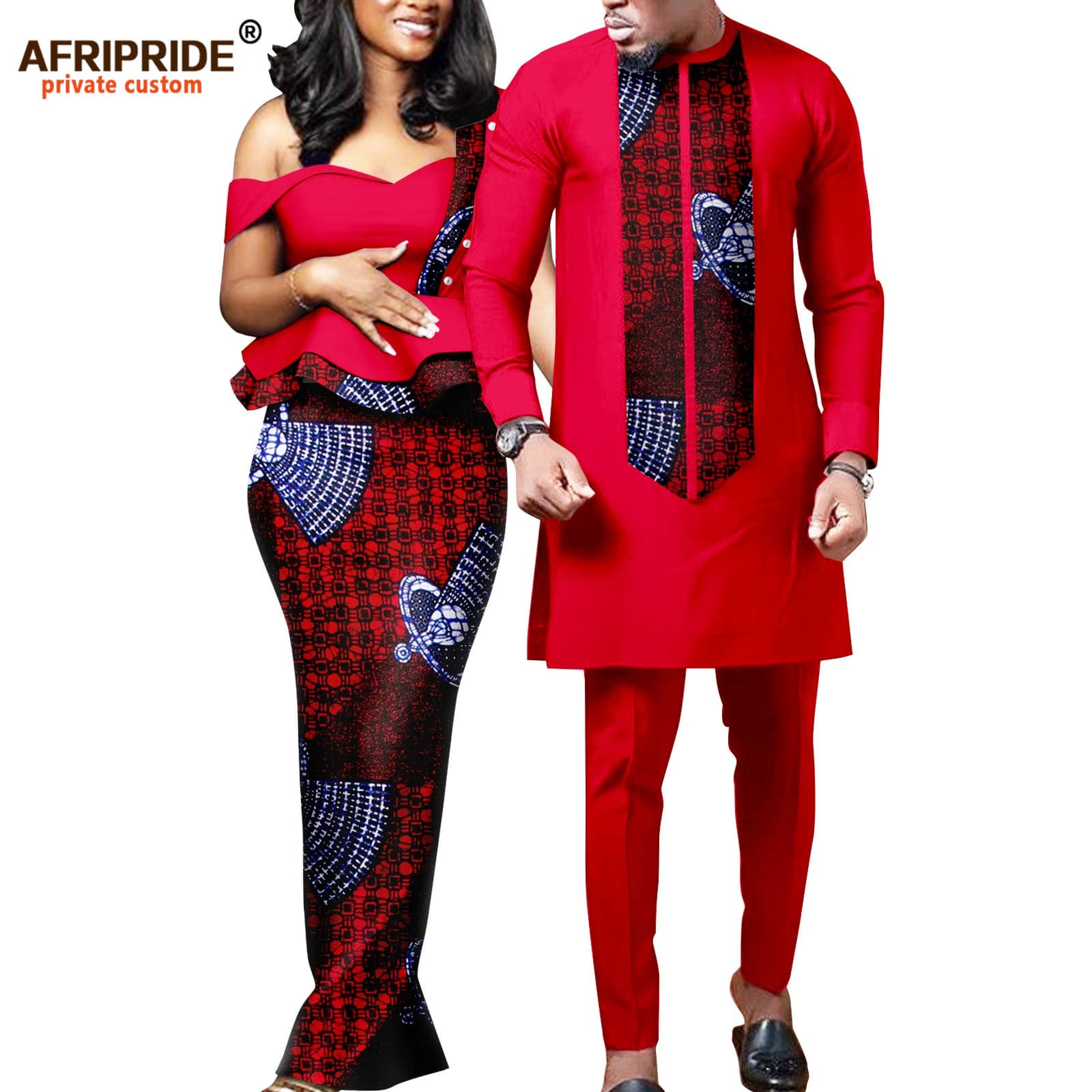 African Wax Print Cotton Couple Set Women's Dress + Men's Set AFRIPRIDE Y23c040