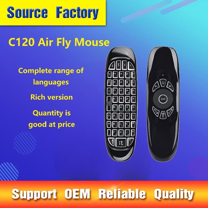 C120 7-color backlit dual-sided flying mouse remote with gyroscope, lithium battery, i8 MX3 G10 same model with keyboard