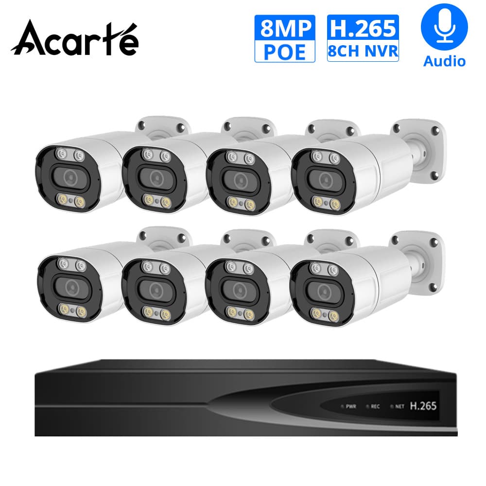 Acarte 8MP 4K Camera CCTV Kit Full Color PoE Surveillance Camera Set