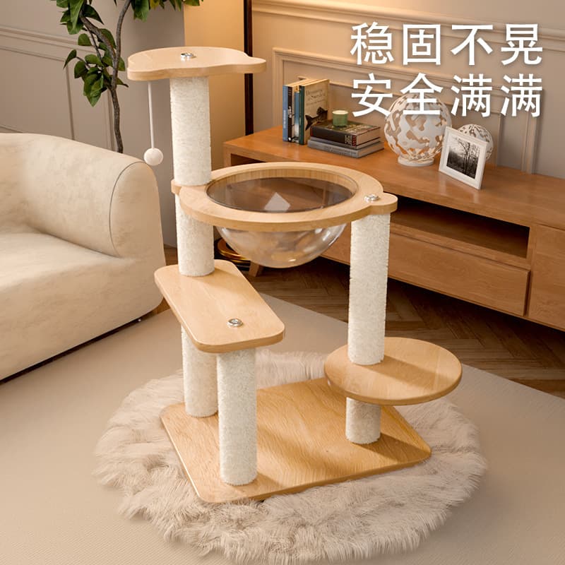Cat Tree with Space Capsule, Sisal Cat Tower, Small Space Cat Climbing Frame