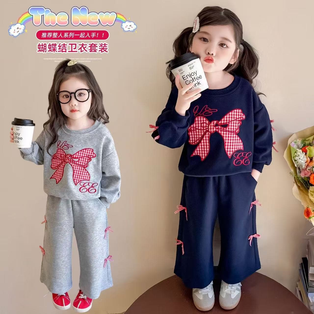 Baby Girl Spring Autumn Set 2026 New Style Kids Fashion Bow Sweatshirt Sweet Wide-Leg Pants Girls Two-Piece Outfit