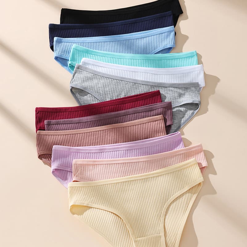 Cross-Border Ribbed Sexy Thong Women's Underwear European and American Style Ladies Panties Sports Cotton Low Waist Triangle Shorts