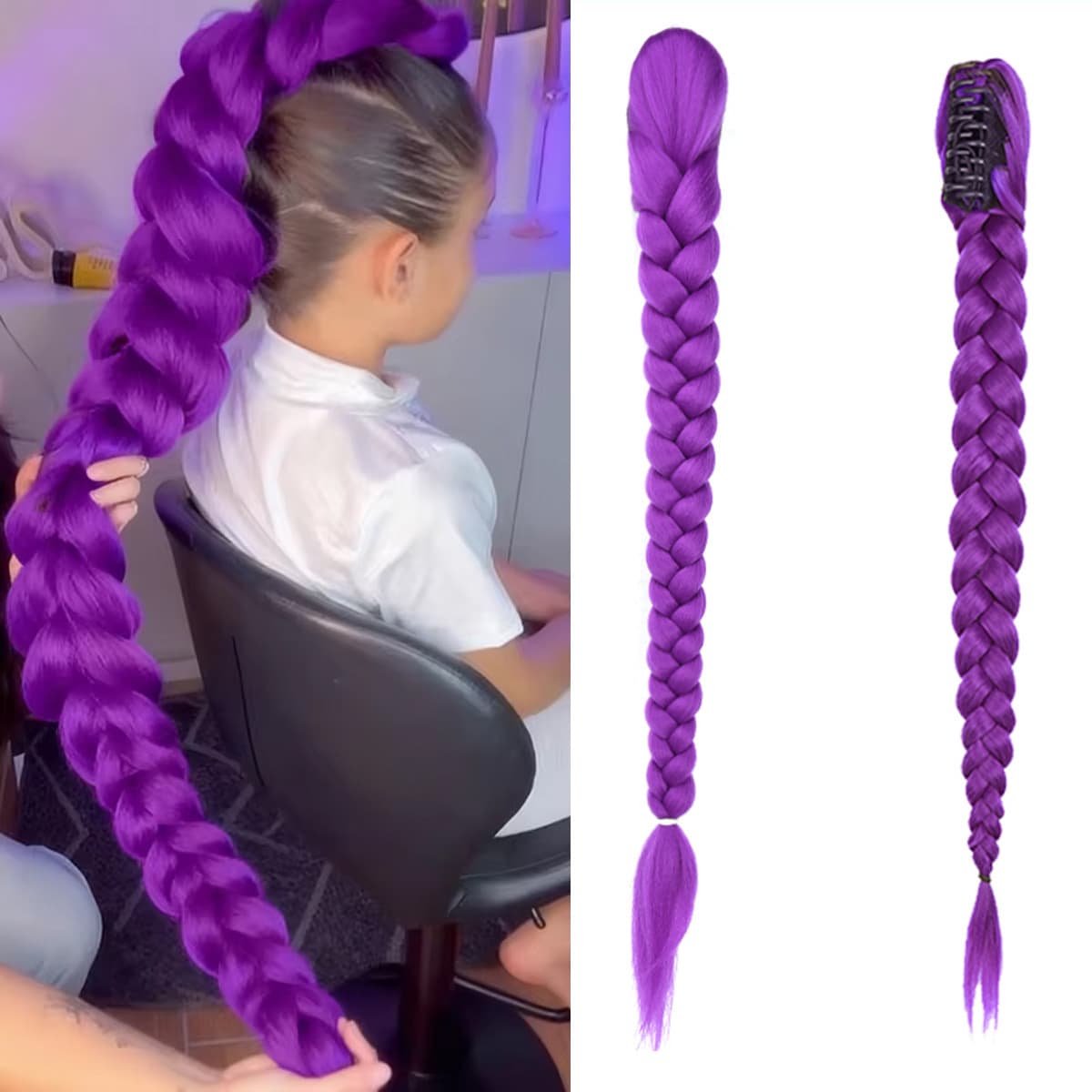 Skpop Witch Hunter Girl Group Cosplay Braided Wig with Large Braids, EZ Braiding Clip-On Style, Lumi Purple Braided Hair Accessory