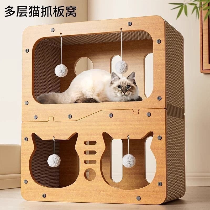 Cat Scratching Board and Cat House All-In-One, Three-Layer Corrugated Paper Cat House, Scratch-Resistant, Wear-Resistant, Non-Shedding, Cat Claw Board, Pet Supplies