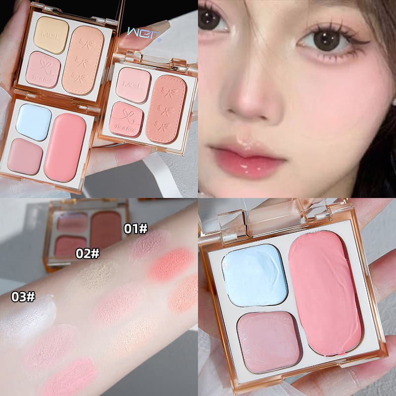 MGL Love Bow Tri-Color Blush Cream Multi-Color Combination Shrinking Expansion Color Blush Brightening Highlight Repair Cream