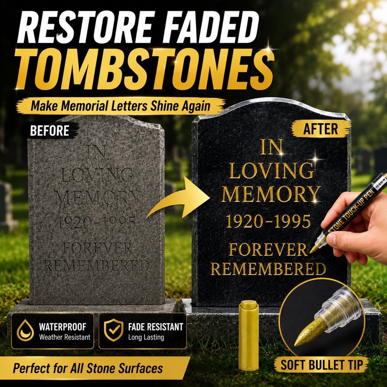 Stone tablet pen, tombstone pen, large-capacity tablet repair pen, waterproof and non-fading stone tablet tracing pen, paint pen