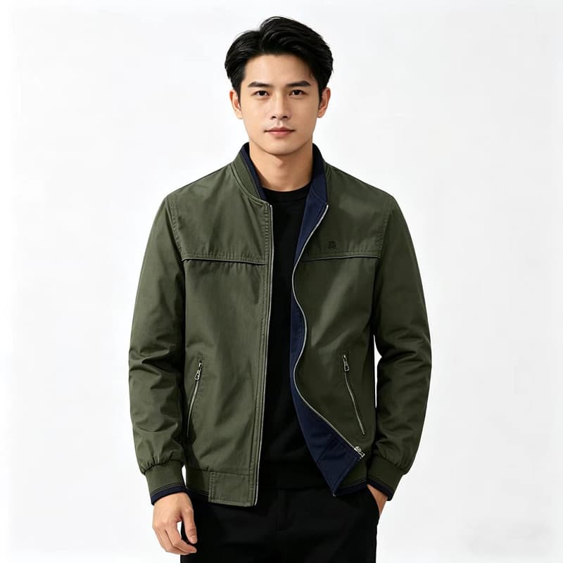 Middle-aged and elderly men's jacket for spring, autumn, and winter, stand collar, pure cotton jacket, dad wear, reversible casual men's coat