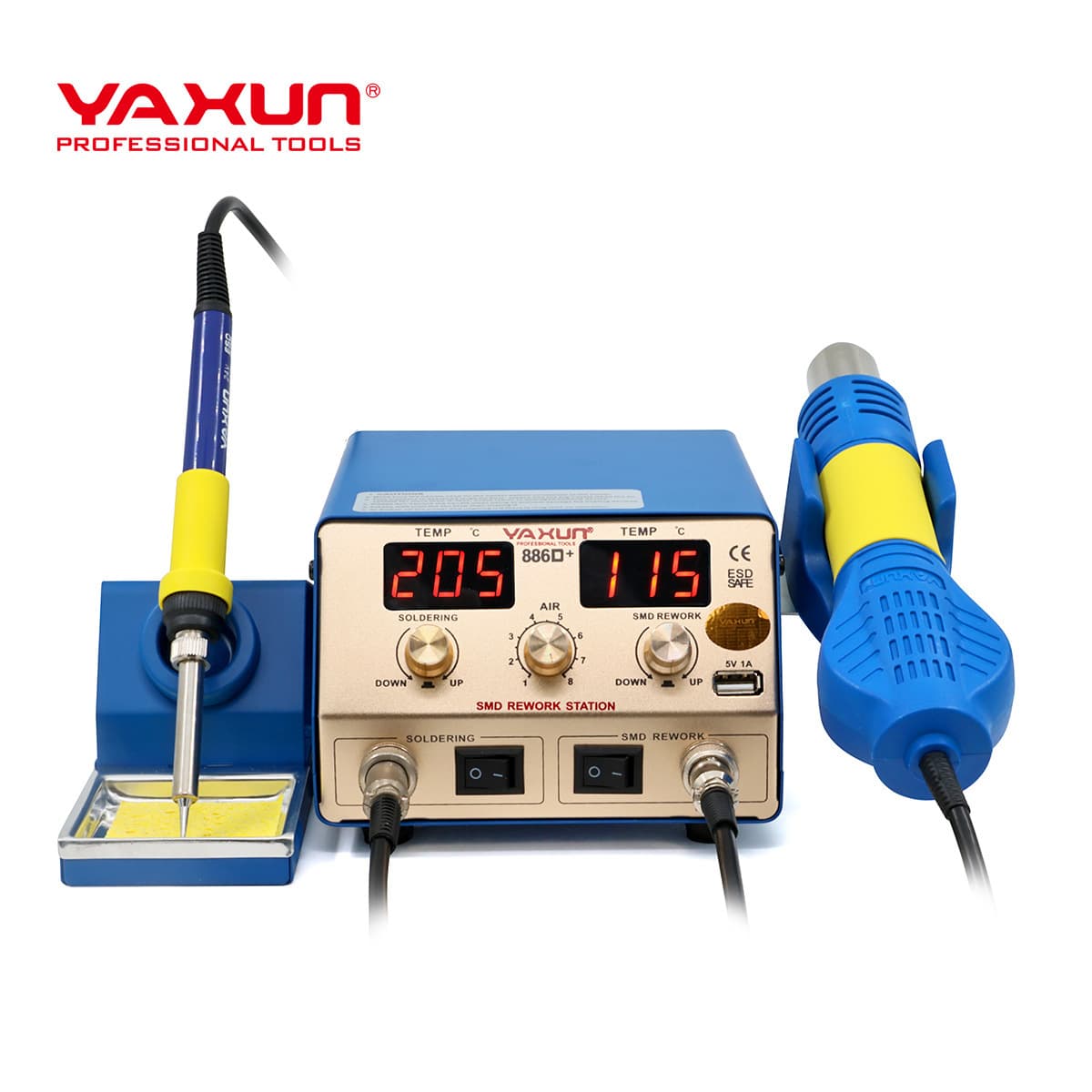 YAXUN LED Digital Display Brushless Fan Desoldering Station Temperature Memory Hot Air Gun 886D Adjustable Temperature