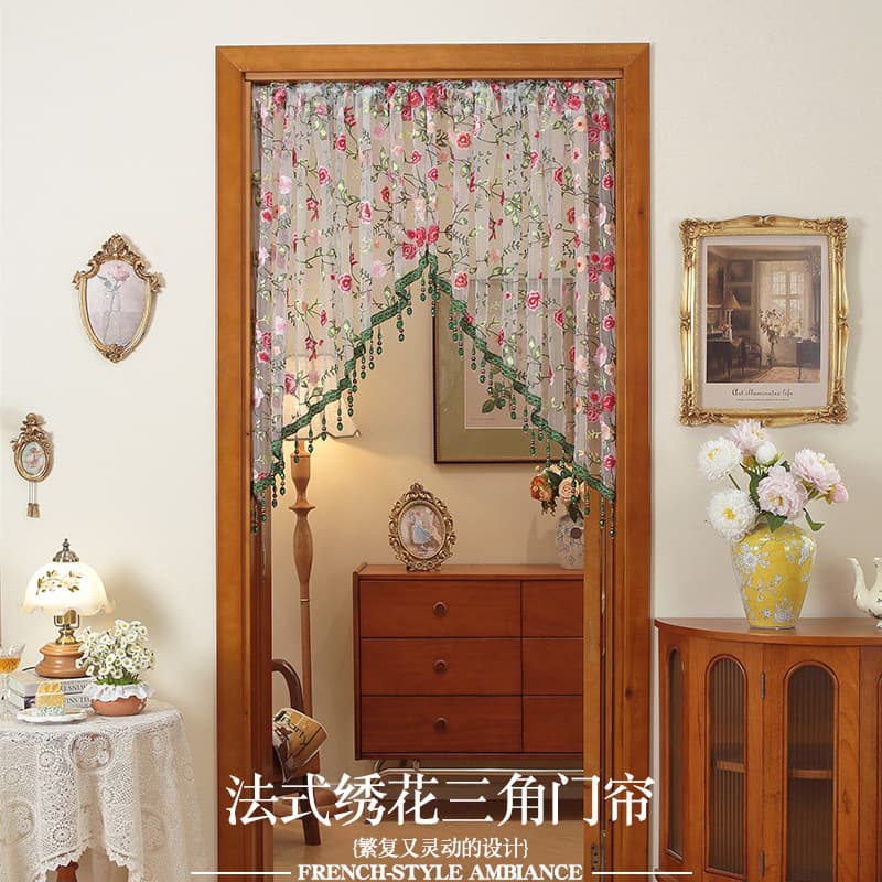 French lace gauze half curtain punch-free light-transmitting curtain short curtain bedroom living room partition small curtain kitchen gauze curtain