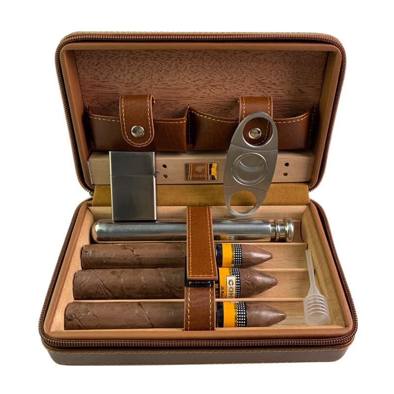 ✅ Drop Shipping Engraved Cigar Box Portable Cedar Wood Cigar Humidor Leather Cigar Case Storage Box