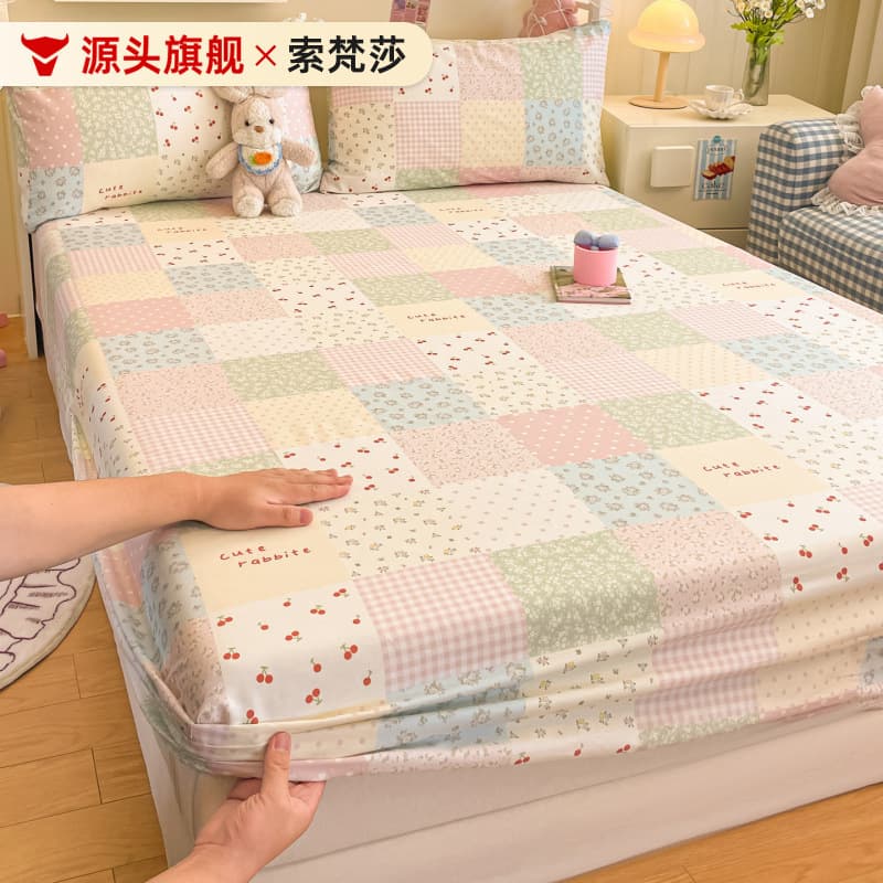 Pure Cotton Fitted Sheet, Single Piece Pure Cotton Bed Cover, Simmons Mattress Protector, Dust-Proof Slip-Resistant Sheet Set, Children's Three-Piece Set