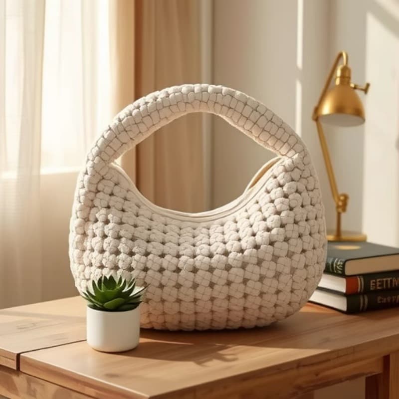 High-end hand-woven large-capacity portable lunch box bag women's 2024 new fashion western style all-match hand-held new moon bag