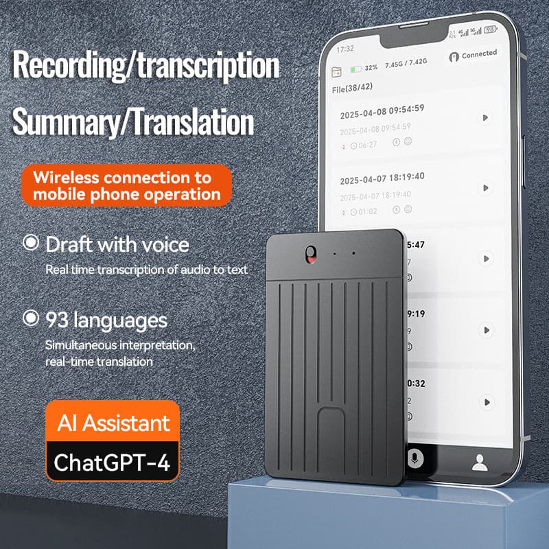 Voice-to-Text AI Recording Pen, Call Recording, Simultaneous Interpretation, Recorder, APP-Controlled Smart Recorder