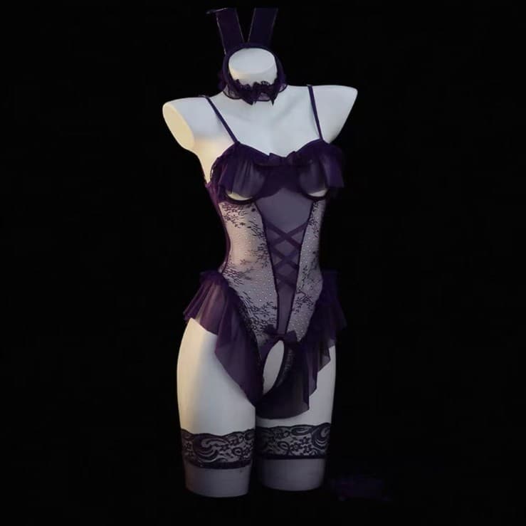 Shuoyao Sexy Role Play Open Crotch Bunny Girl Uniform Set Lace Hollow No-Removal Sexy Lingerie 533