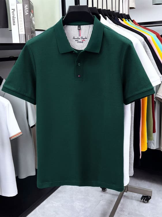 Tommy Ramen Cotton Short Sleeve T-Shirt Men's Summer Turn-Down Collar Middle-Aged Fashion Business Versatile Polo Shirt Father's Wear