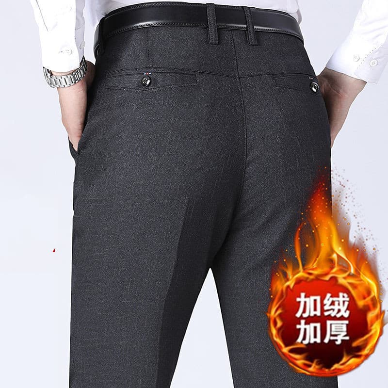 Autumn and Winter Men's Fleece-Lined Casual Trousers, Middle-Aged and Elderly Suit Pants, Loose and Thickened Straight-Leg Long Pants