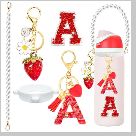 Owala Water Bottle Accessories Silicone Straw Keychain Silicone Bead Tassel Keychain Pearl Portable Handle Letter Sticker