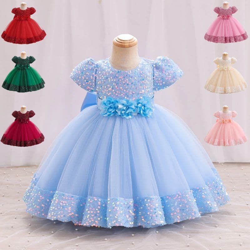 Girl's Dress Princess Children's Dress 2025 New Short-Sleeve Sequin Puffy Skirt Children's Dress Cross-border Wholesale