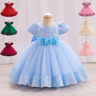 Girls Gown Dress Princess Children's Gown 2025 New Short Sleeve Sequin Puffy Skirt Children's Gown Cross-Border Wholesale