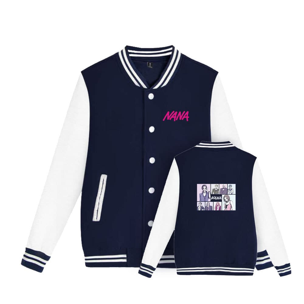 Cartoon NANA NANA Black Stones Fleece-Lined Baseball Uniform Autumn and Winter Men's and Women's American Fashion Long Sleeve