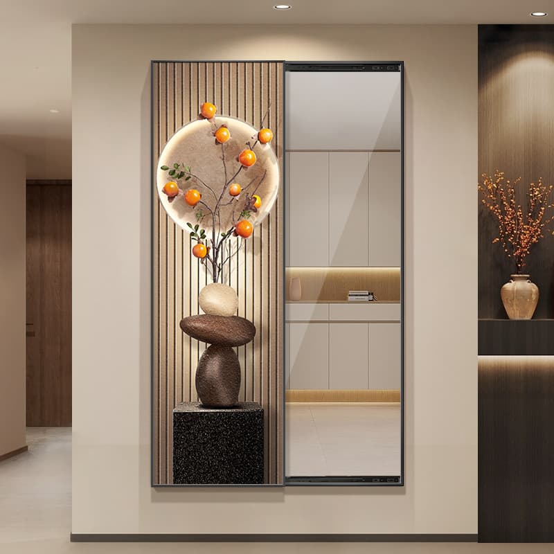 Persimmon Wish Sliding Mirror Hidden Decorative Painting Wall-Mounted Full-Length Mirror Entryway Mural Modern Light Luxury Dressing Mirror