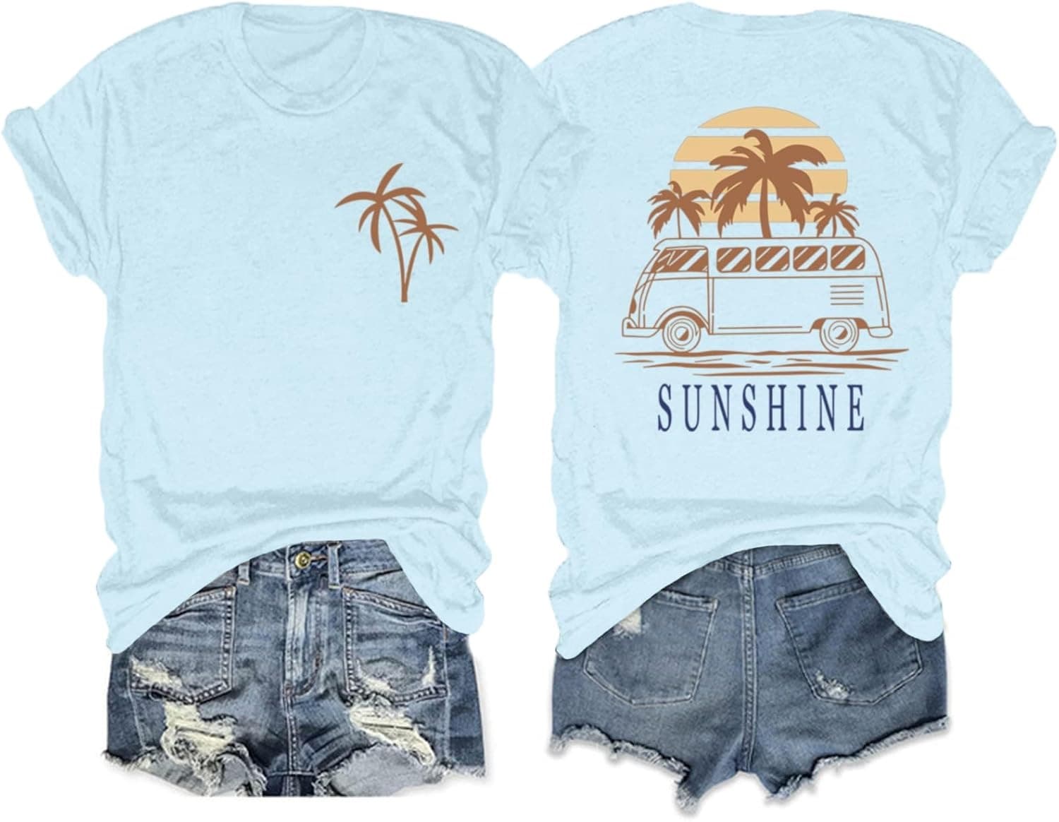 Pairxily Women's Hawaiian Shirt Beach Tropical Palm Tree Sun Pattern T-Shirt