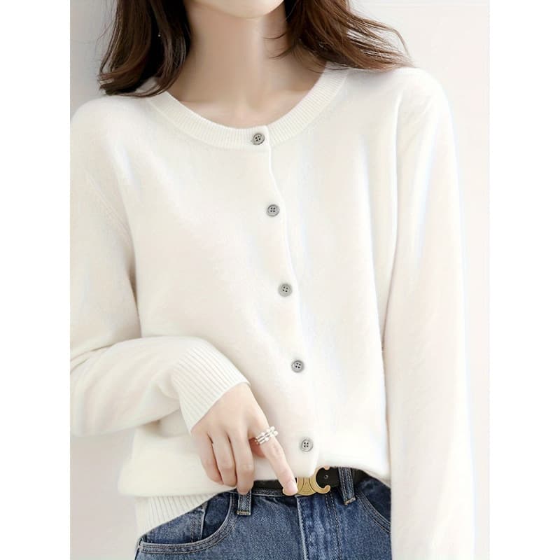 2025 cross-border new style European and American cream women's soft knitted cardigan long-sleeved button sweater
