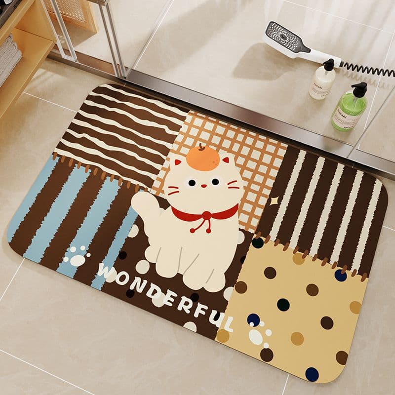 Cartoon Bathroom Floor Mat Diatomaceous Earth Quick-Dry Absorbent Mat for Toilet, Bathroom, and Washroom Non-Slip Door Mat in Stock