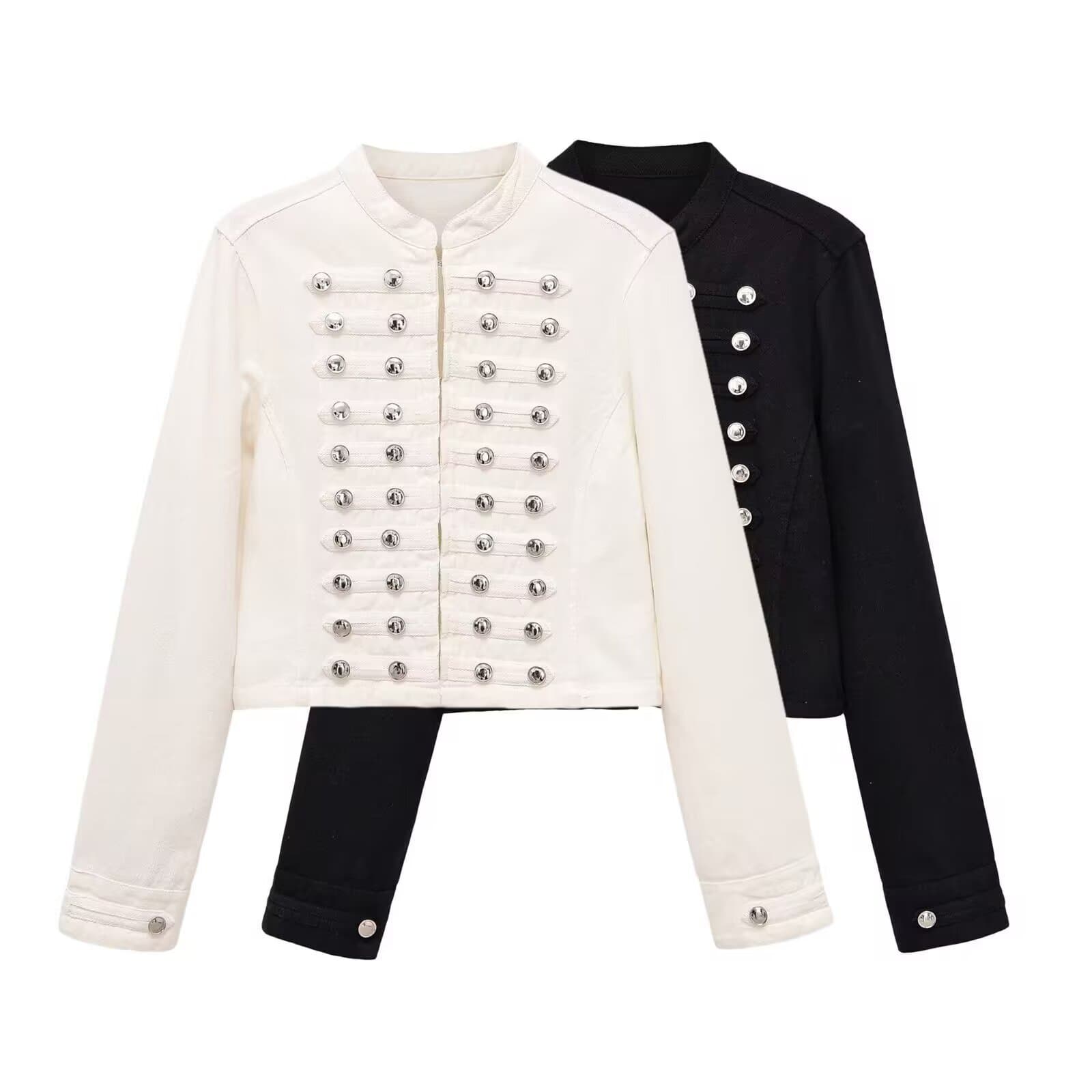 French Palace Style Metal Multi-Buckle Short Jacket for Women Stand Collar Long Sleeve Vintage Chanel-Style Cropped Coat Top