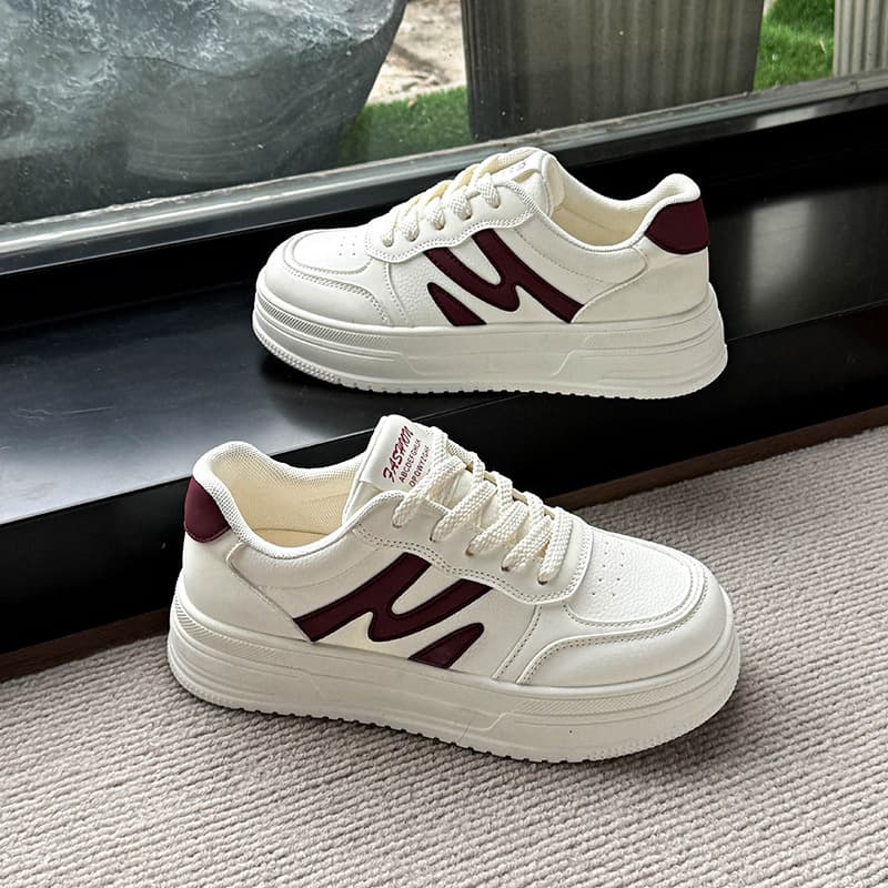 Women's Casual Flat Shoes 2026 Spring/Autumn New Korean Style Platform Thick Sole Lace-Up Sneakers White Shoes for Women