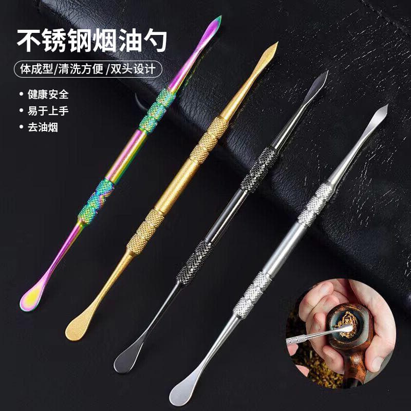 Stainless Steel Tobacco Paste Spoon Double-Ended Pipe Tool Cleaning Accessory Candle Carving Tamper Cross-Border Wholesale