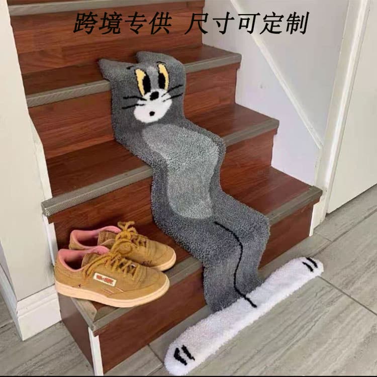 Cartoon special-shaped imitation cashmere carpet animation creative design pet floor mat stair anti-slip mat supports drop shipping