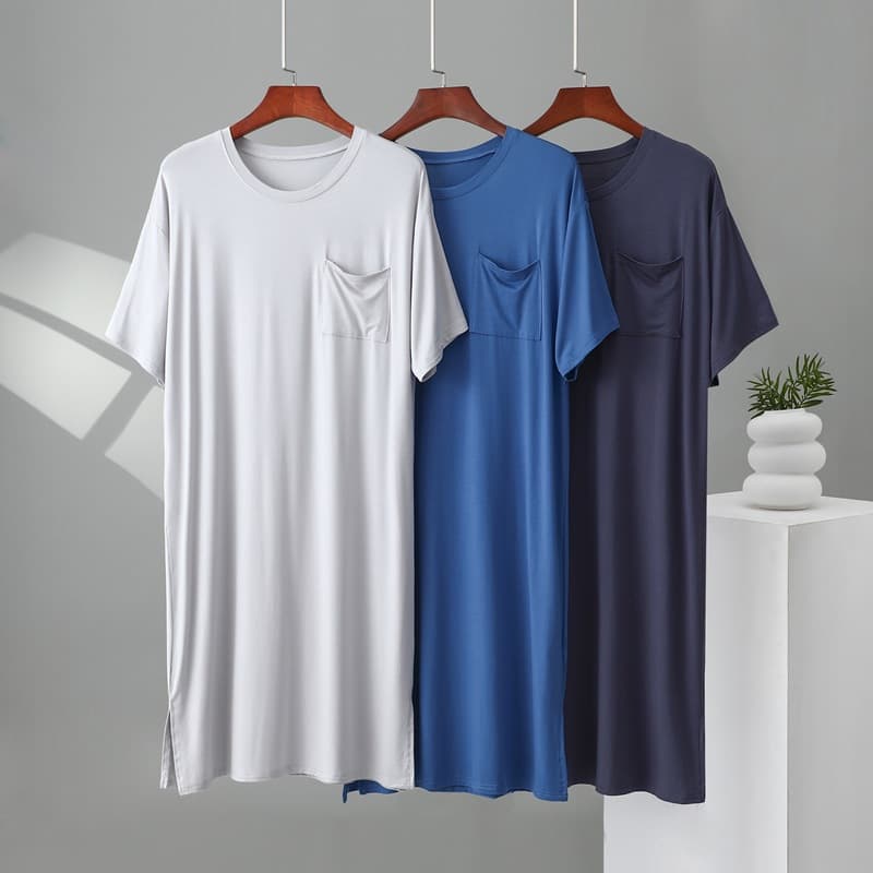 Modal men's nightgown summer short-sleeved long one-piece pajamas home wear bathrobe dressing gown 2025