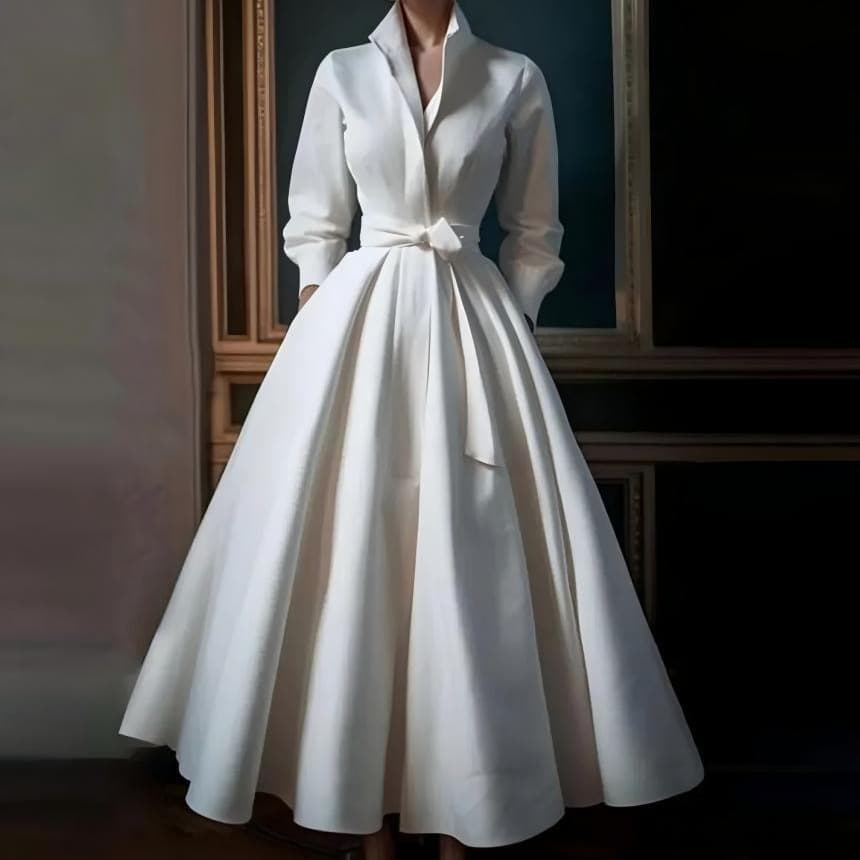 Simple White Sheer Slimming Evening Dress with Elegant Fit, Daily Wear Midi Dress with High-End Look