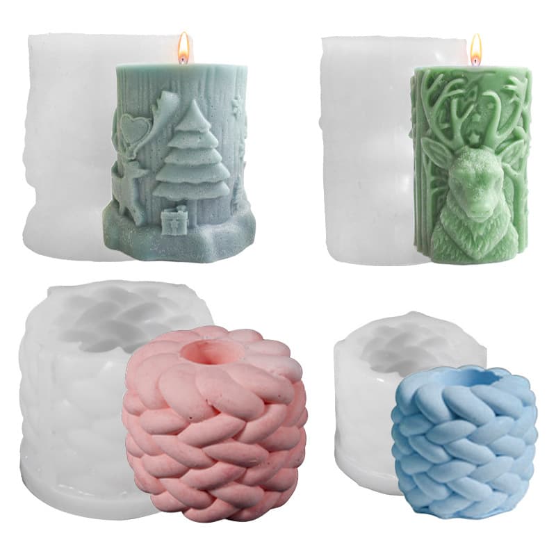 Embossed Elk Cylindrical Braided Hemp Rope Scented Candle Silicone Mold Christmas DIY Christmas Tree Glue Grinding Tool
