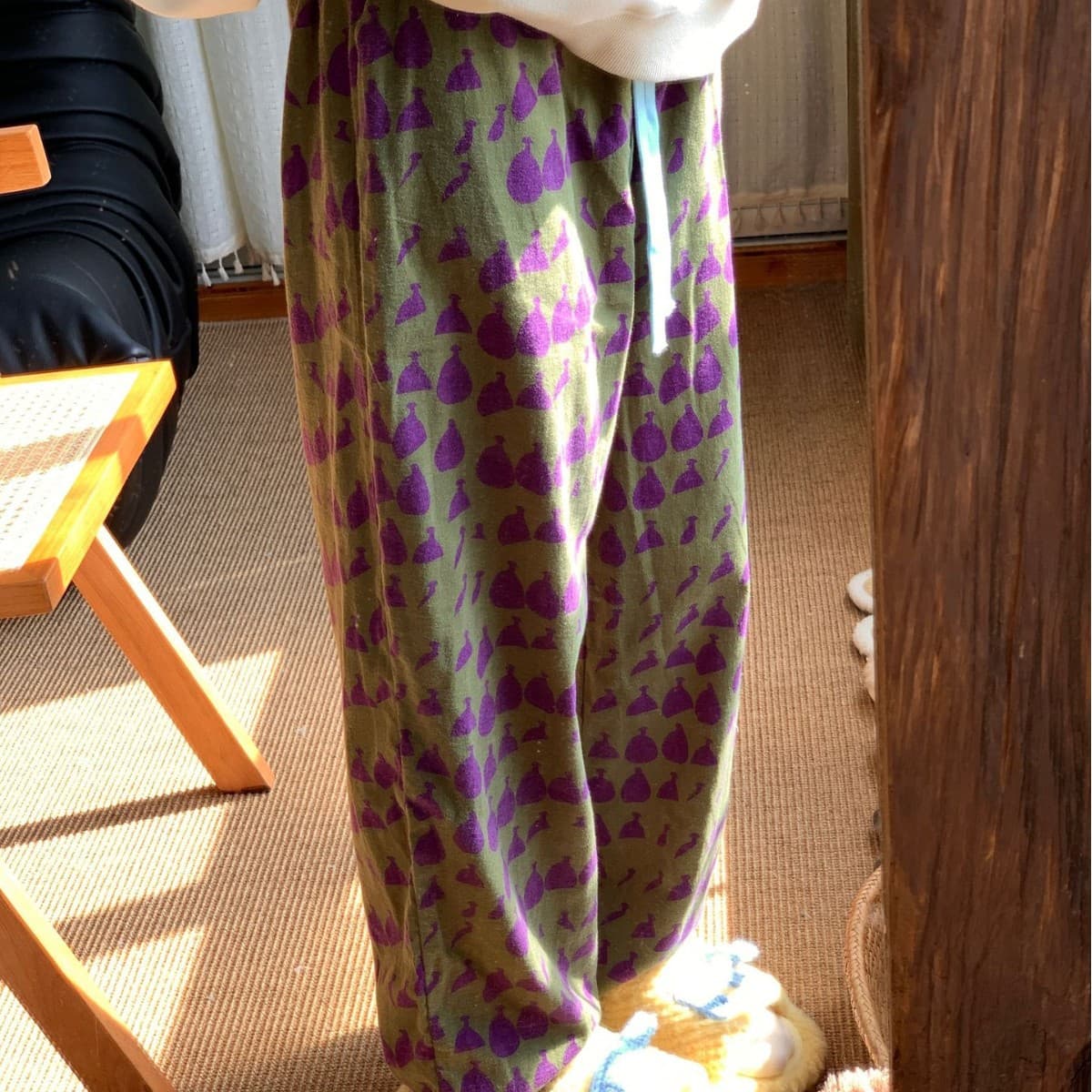 New Arrival! Full Cotton Brushed Green Purple Bottle Cute Girl Sleep Pants, Loose Casual Lazy Home Pants, Soft