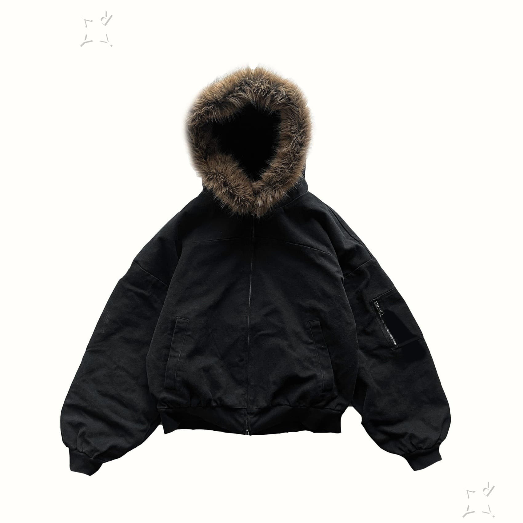 Long-Sleeve Pullover Zip-Up Fur Collar Solid Y2K Loose Hoodie Jacket Retro Hoodie Streetwear Outfit