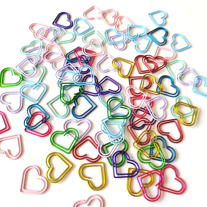10 colorful love paper clips, metal heart-shaped pins, cute special-shaped office paper clips, binding stationery bookmarks