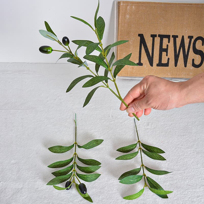 Artificial Olive Branch 2 Forks, Single Olive Leaf Fake Plant Green Leaves, Home Floral Decor for Wedding Arrangements