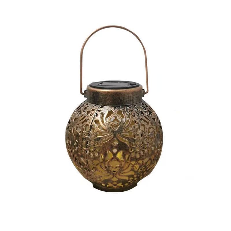 Solar Iron Lantern Hollow-Out Light Outdoor Waterproof Garden Decorative Landscape Lawn Lamp Hanging Light